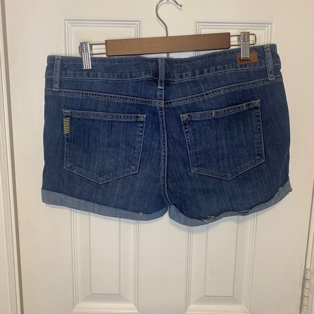 Paige Womens 28 Distressed Cuffed Denim Shorts Dark‎ Wash Y2K Stretch Casual